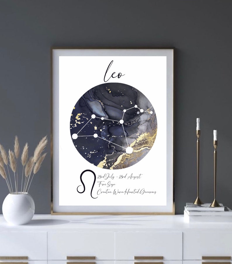 Leo Star Sign Print Horoscope Prints zodiac Signs Wall Etsy UK