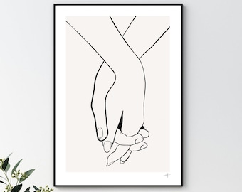 Holding hands line art Print| line drawing|  Wall decor|fashion prints| romantic prints|Beige neutral| classy elegant abstract art| bedroom