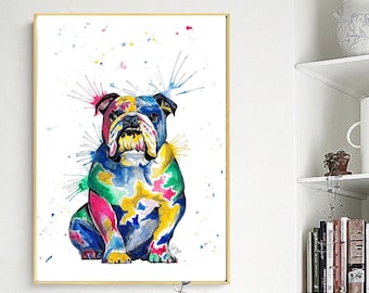 English Bulldog Watercolour Print • British Bulldog Wall Art • Colourful Dog Painting • Pet Lover Gift • Modern Home Decor Art Print