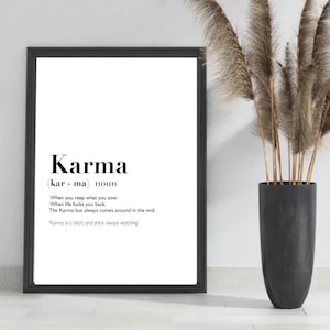 Wydruk z definicją karmy | sztuka ścienna Dekoracja | minimalistyczny | prezenty dla przyjaciół | nowatorskie wydruki | zabawne wydruki humorystyczne | slang | sztuka ścienna karmy