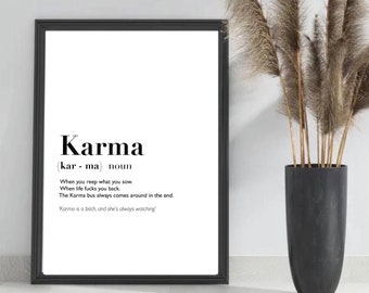 Karma definition print | wall art Decor | minimalist| gifts for friends | novelty prints| funny humour prints | slang | karma wall art