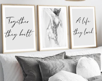Together they built a life they loved| wall art prints| set of 3| above bed prints | holding hands | grey decor poster| bedroom prints home