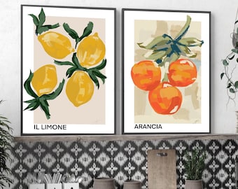 Lemon Orange Art Print| Limone | Arancia |kitchen Dining Decor | abstract art | set of2 | modern colourful citrus fruit