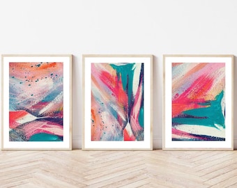Abstract Fluid Art Print Set: Pink, Teal & Blue Wall Decor