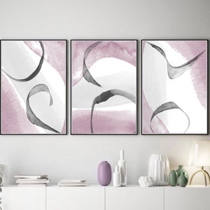 Watercolour Prints| Pink Grey blush black | Abstract prints | textured | brush strokes | set of 3 | ombré colour | gallery wall prints |