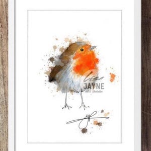 Stampa Little Robin / Decorazione murale / Stampa stile splash / Biglietti di auguri / Regalo per una persona cara / Pettirosso petto rosso / Pettirosso ricordo / Natale