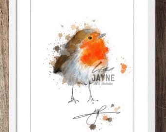 Watercolor Robin Print, Bird Wall Art, Nature Animal Illustration, Rustic Farmhouse Wall Decor, Modern Wildlife Art Print, Cottagecore Home