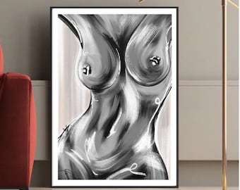 Female Nude Art Print | Woman Body Acrylic painting Print | Fashion prints | naked body print| boob print | Nude abstract mono