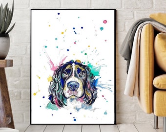 Springer Spaniel Print| springer spaniel Poster | watercolour painting| multicolour dog print | Gifts dog lovers | springer spaniel decor |