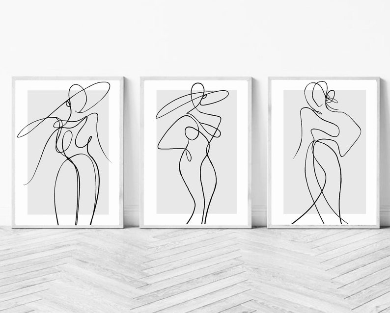 Woman Line Art Print | Wall Art Decor|romantic Art Prints | Set of 3 ...