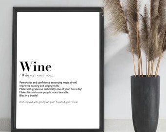 Funny Wine Definition Print, Minimalist Typography Wall Art, Wine Lover Gift, Boho Kitchen Decor, Modern Black & White Printable