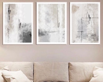 Textured Paint abstract Art Prints| Black Beige cream grey| Neutral decor| Natural decor | block colour brush strokes | set of 3 | classy