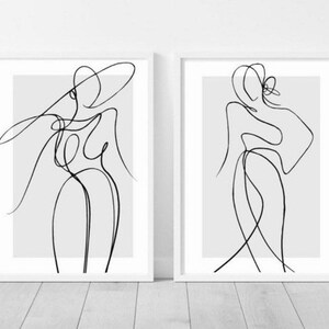 Abstract Female Art Prints, Minimalist Wall Decor,Set of 2, Modern Art,Woman Figure, Elegant Home Decor, classy prints, grey decor, feminine