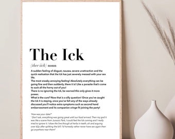The Ick Definition Print | wall art Decor | minimalist| gifts for friends  | novelty prints| funny humour prints | slang