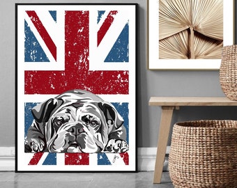 English Bulldog Print | Wall art decor| British Bulldog Poster | Union Jack | pet portrait | Dog lovers gift | bulldog decor | bulldog art