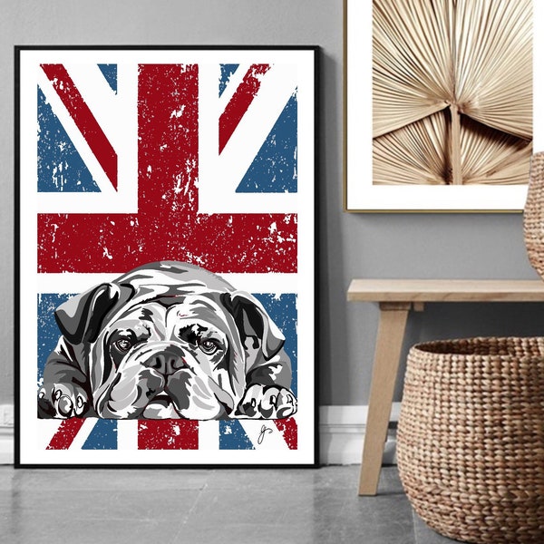 English Bulldog Print | Wall art decor| British Bulldog Poster | Union Jack | pet portrait | Dog lovers gift | bulldog decor | bulldog art