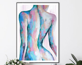 Woman Nude Art Print |Female Body Acrylic painting Print | Fashion prints | naked body print| acrylic painting | Nude abstract multi colour