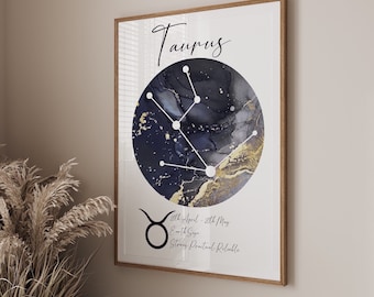 Taurus Star sign Print | Horoscope Prints |zodiac signs | Wall art decor | Birth Sign prints poster | your star constellation | Gifts