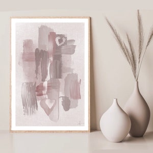 Dusty Pink Art Print| blush pink print | Wall decor|brush stroke prints| romantic prints|Beige grey | abstract textured print | heart