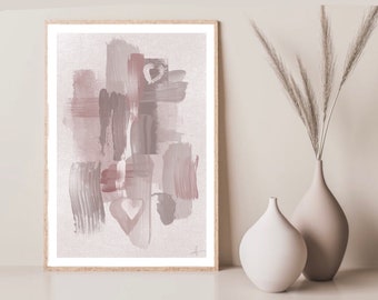 Abstract Neutral Wall Art Print, Modern Aesthetic Home Decor, Pink and Gray Art, Minimalist Heart Art, Housewarming Gift