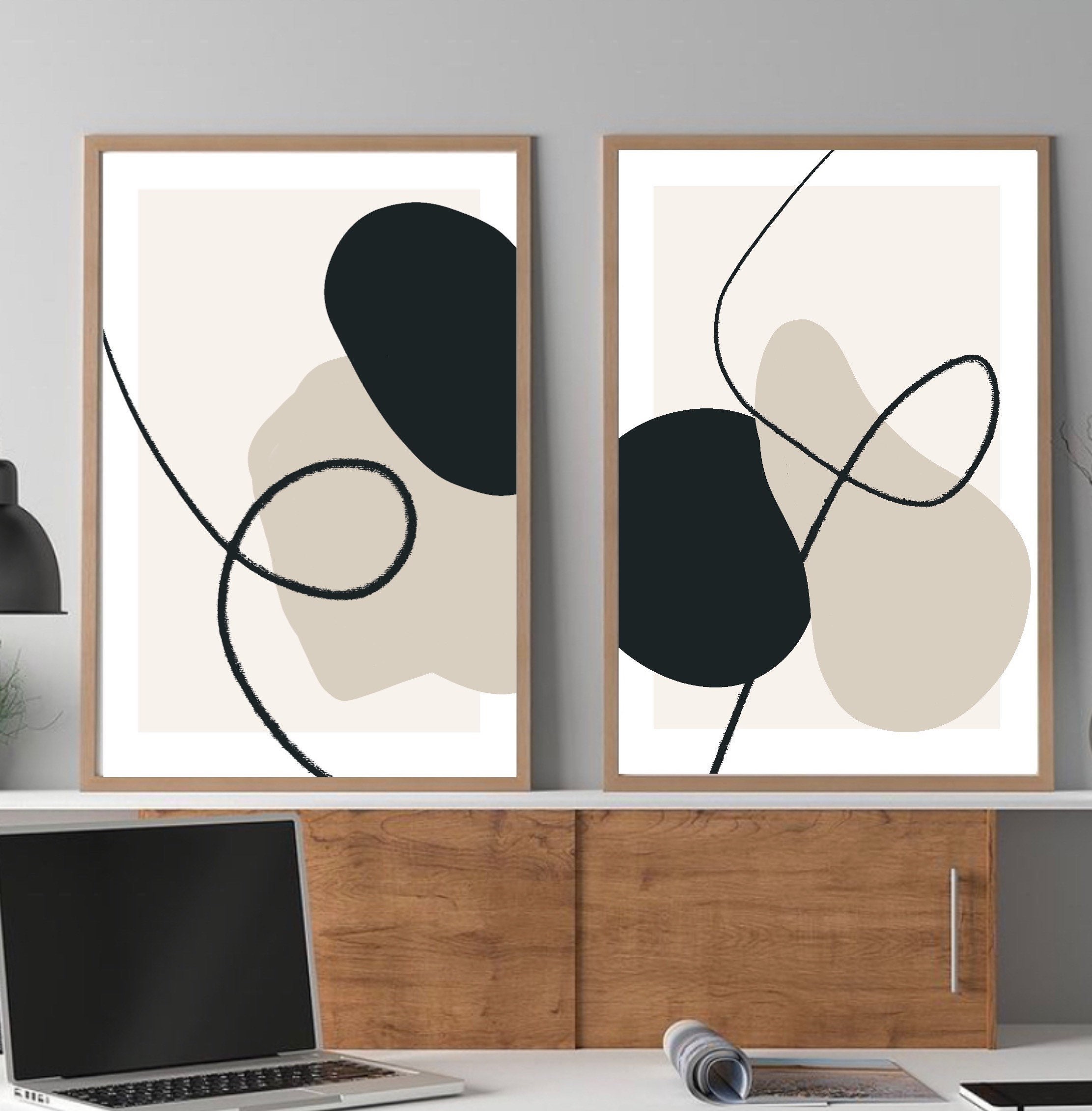 Abstract Shapes Art Prints Black Beige Cream Grey Neutral