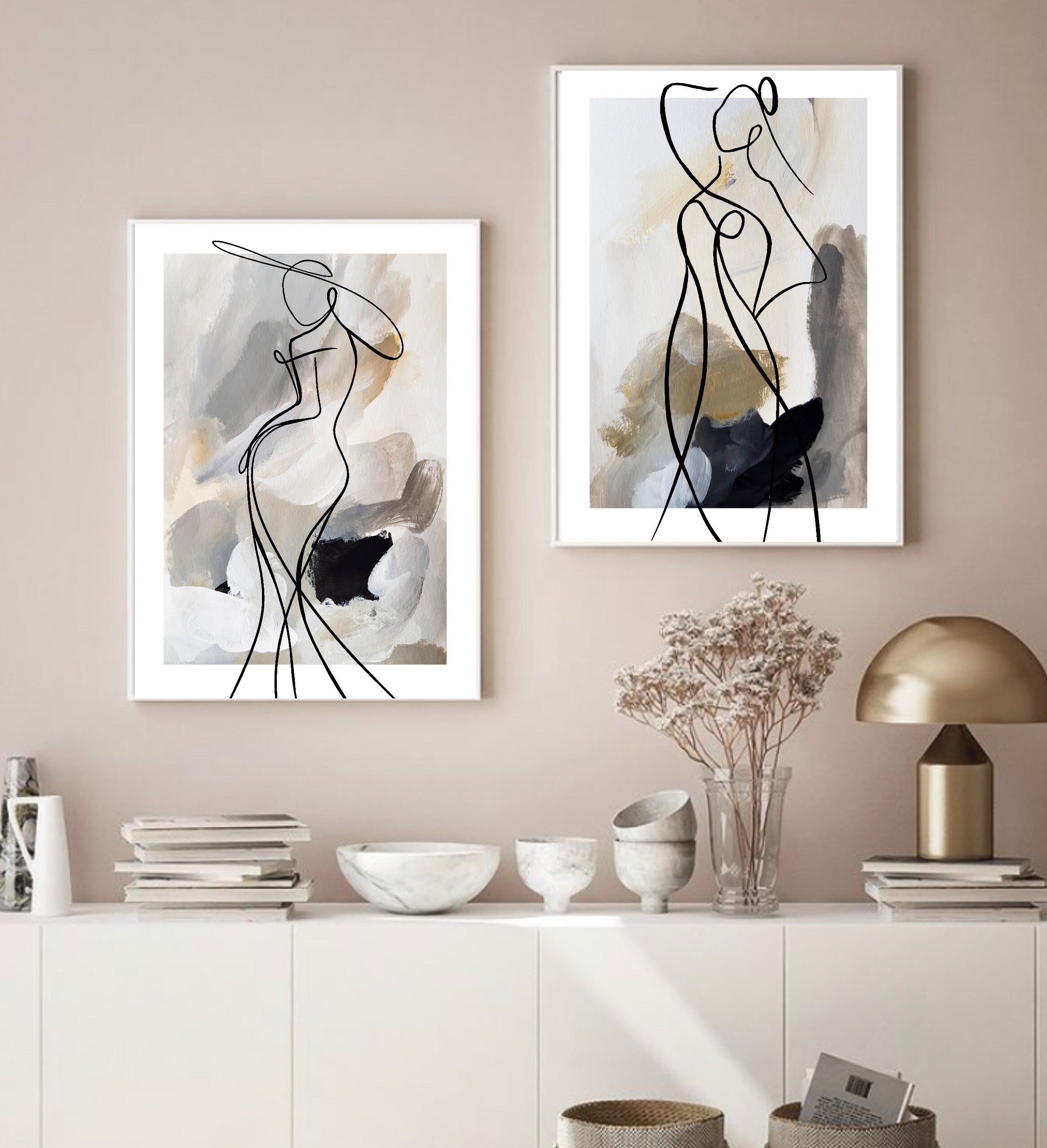 Minimalist Line Art Set of 2, Female Figure Wall Art, Abstract Nude ...
