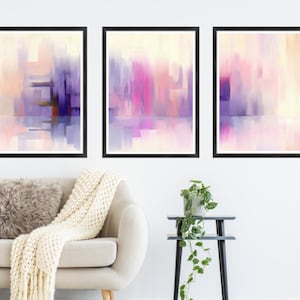 Acrylic Paint abstract Art Prints| Pink purple Lilac | Neutral decor| modern decor | block colour brush strokes | set of 3 | CHAI 3