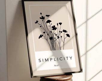 Wildflowers silhouette wall art print|Cream Beige Black wall art decor| minimalist prints| elegant classy wall art| simplicity artist print|