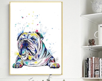 Bulldog wall Art,Watercolor Dog Print, Modern Pet Portrait,Splatter Painting, Bright Wall Art,Contemporary Home Decor,English Bulldog poster