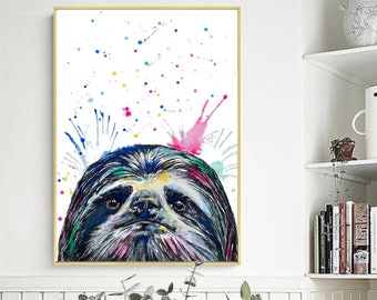 Sloth wall art Print| sloth watercolour| Wall art decor | splash painting | colourful sloth | sloth poster | sloth art decor | sloth gifts |