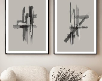 GREY abstract wall Art Prints| Light grey decor | Neutral colours | Textured  paint detail |thick brush strokes| set of 2| living room| AVA
