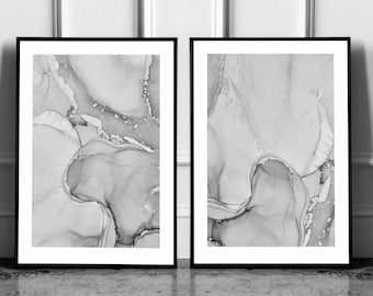 Marble Fluid Art Print|Alcohol ink print| acrylic pour art | Black white Grey monochrome art prints| wall art decor | alcohol ink poster