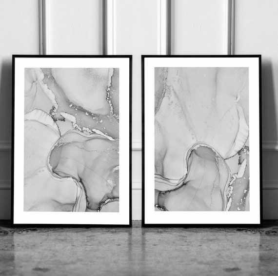 Marble Fluid Art Print|Alcohol ink print| acrylic pour art | Black white Grey monochrome art prints| wall art decor | alcohol ink poster
