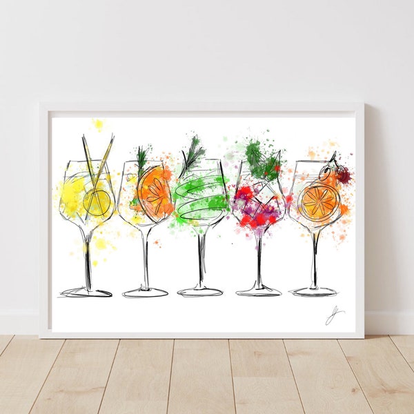 Cocktails| Wall art Prints| Dining Room Prints  |kitchen prints |  fun quirky colourful art prints | interior design | Bar decor | splash