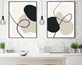 Abstract Shapes Art Prints: Neutral Gallery Wall Decor (Set of 2)