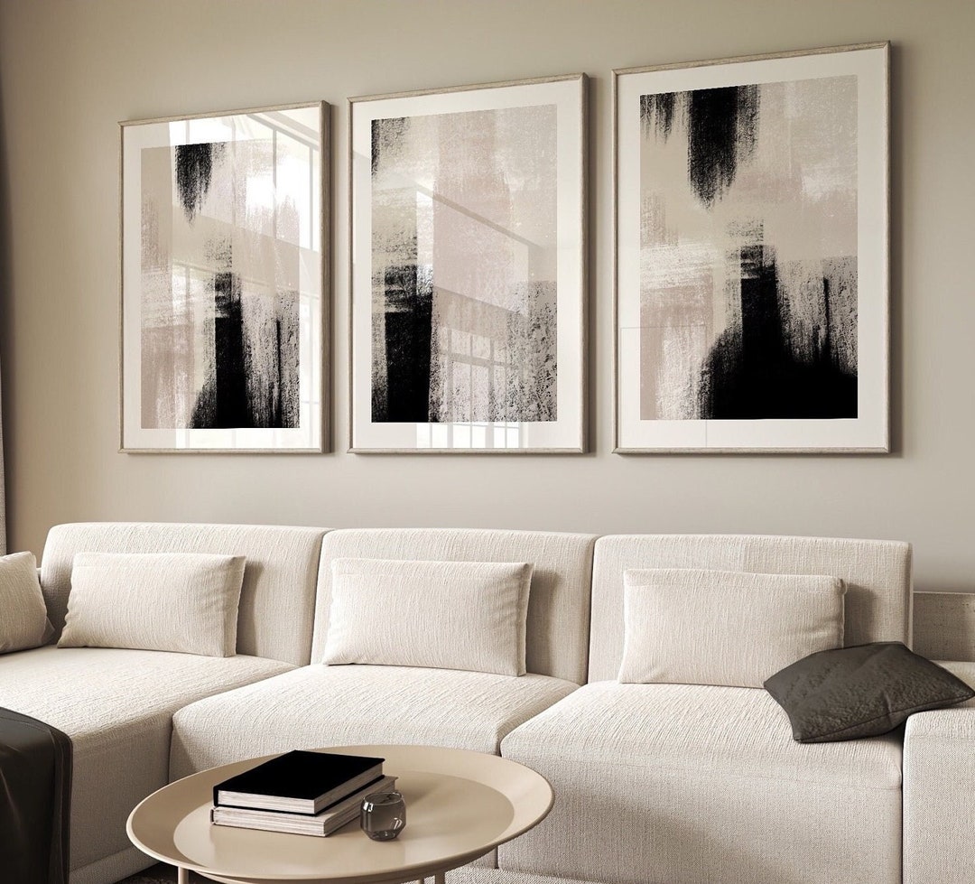 Abstract Wall Art Set of 3 Brushstrokes contemporary Prints Neutral