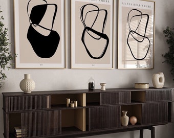 Cream Black abstract wall Art Prints| Beige Neutral decor|line art prints|minimalism prints| modern art | contemporary prints| set of 3