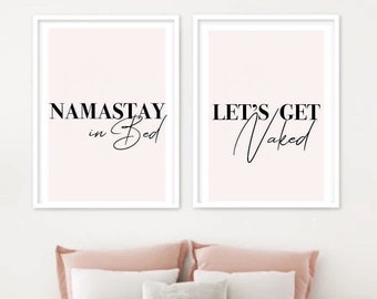 Lets Get Naked | Namastay in Bed| Wall art Decor | Typography | set of 2| minimalist style | fashion Prints| Romantic prints| Bedroom Decor
