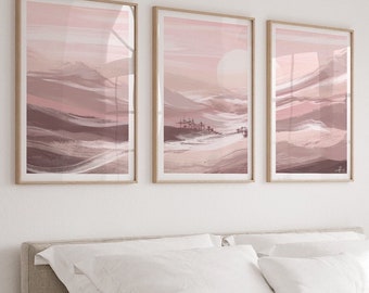 Blush Dusty Pink Abstract Wall Art| Set of 3 | Landscape Prints |Romantic prints|Boho Wall Art| Bedroom Living Room wall art