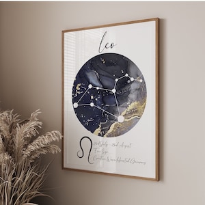 Leo Star sign wall art |Horoscope Prints |zodiac signs |Wall art decor| Birth Sign prints poster | star constellation print | Leo traits