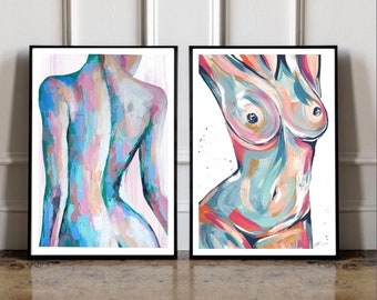 Female Nude Art Print | Woman Body Acrylic painting Print | Fashion prints | naked body print| boob print | Nude abstract | colourful