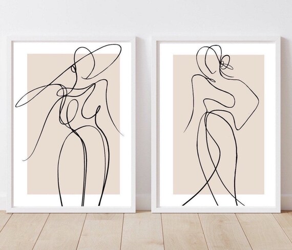 Woman Line Art Print Female Line Drawing Wall Decorfashion - Etsy