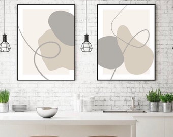 Abstract shapes wall art| set of 2 prints| Beige Grey Cream Greige| modern decor| Soothing minimalist design| neutral colours| organic boho