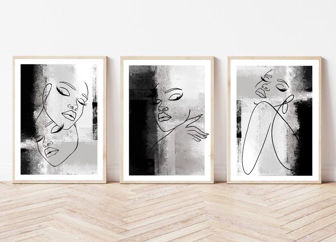 Woman Line Art Print Wall Art Decor romantic Art Prints Set of 3 Prints ...
