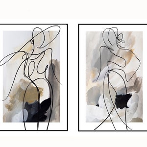 Woman line Art Print| Female line drawing|  Wall decor|fashion prints| romantic prints| contemporary | classy elegant abstract art| set of 2