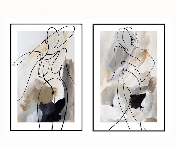 Woman line Art Print| Female line drawing|  Wall decor|fashion prints| romantic prints| contemporary | classy elegant abstract art| set of 2