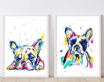 French Bulldog Print | Wall art decor| Frenchie  Bulldog Poster | watercolour prints | pet portrait | Dog lovers gift | Set of 2 | gifts