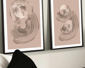 Thick paint texture Art Prints|Abstract wall art|boho style |brushstroke detail|set of 2|neutral decor| caramel beige cream|living room