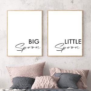 Big Spoon Little Spoon Wall art prints | above bed prints  |romantic art prints | couples | his and hers prints | bedroom dressing decor