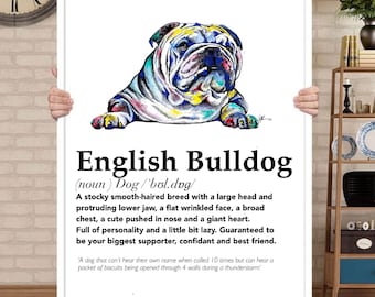English Bulldog Definition Print | wall art Decor | bulldog art | gifts for friends | novelty prints| funny humour prints | dog pet gifts|